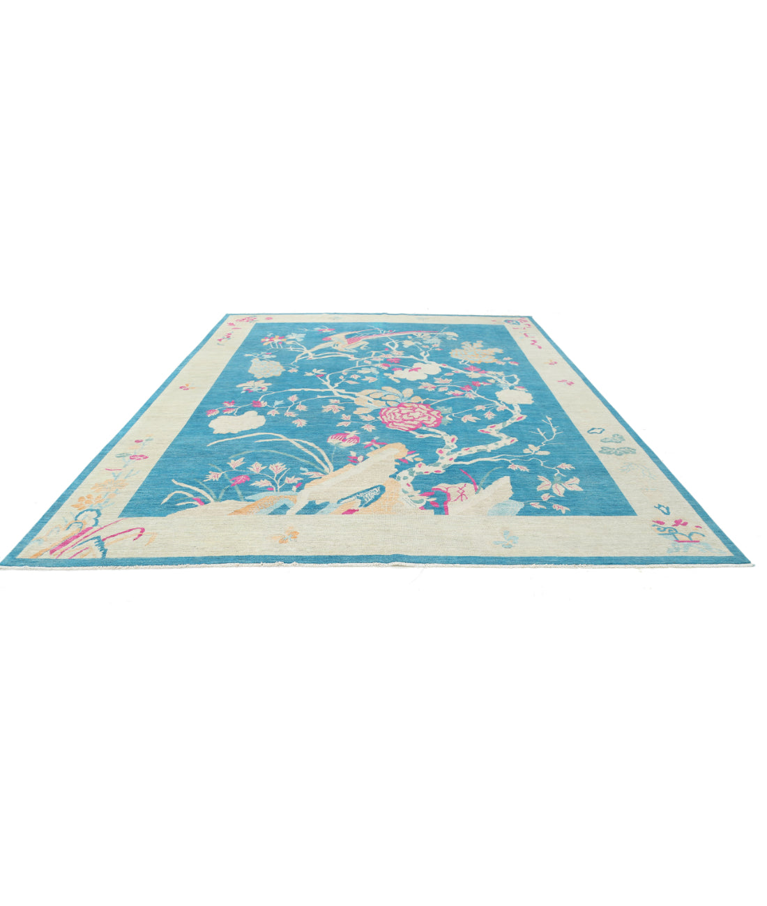 Hand Knotted Chinese Wool Rug - 10'2'' x 13'8'' 10'2'' x 13'8'' (305 X 410) / Blue / Ivory