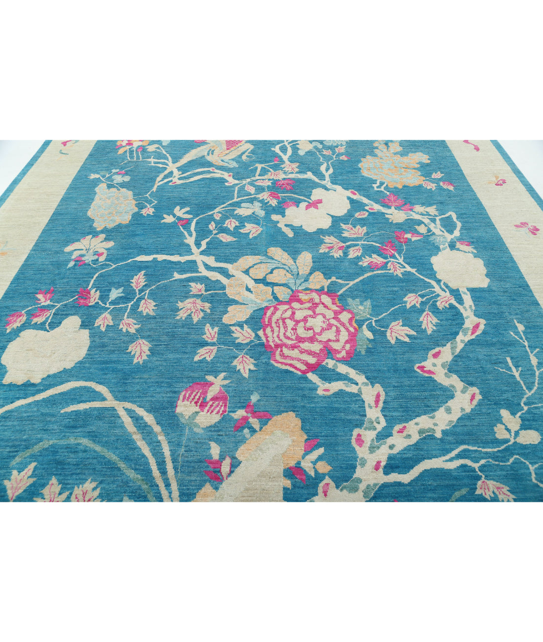 Hand Knotted Chinese Wool Rug - 10'2'' x 13'8'' 10'2'' x 13'8'' (305 X 410) / Blue / Ivory