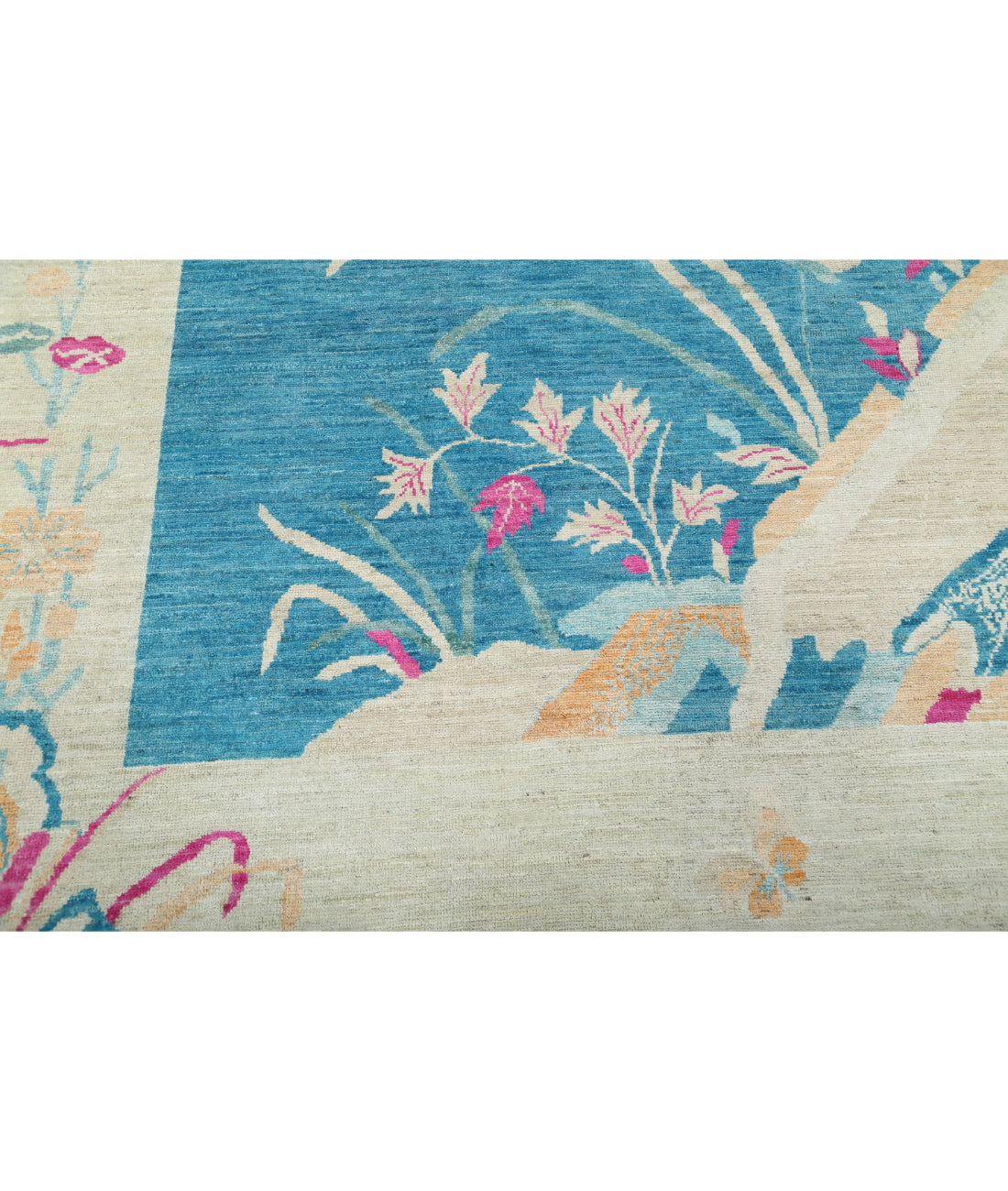 Hand Knotted Chinese Wool Rug - 10'2'' x 13'8'' 10'2'' x 13'8'' (305 X 410) / Blue / Ivory