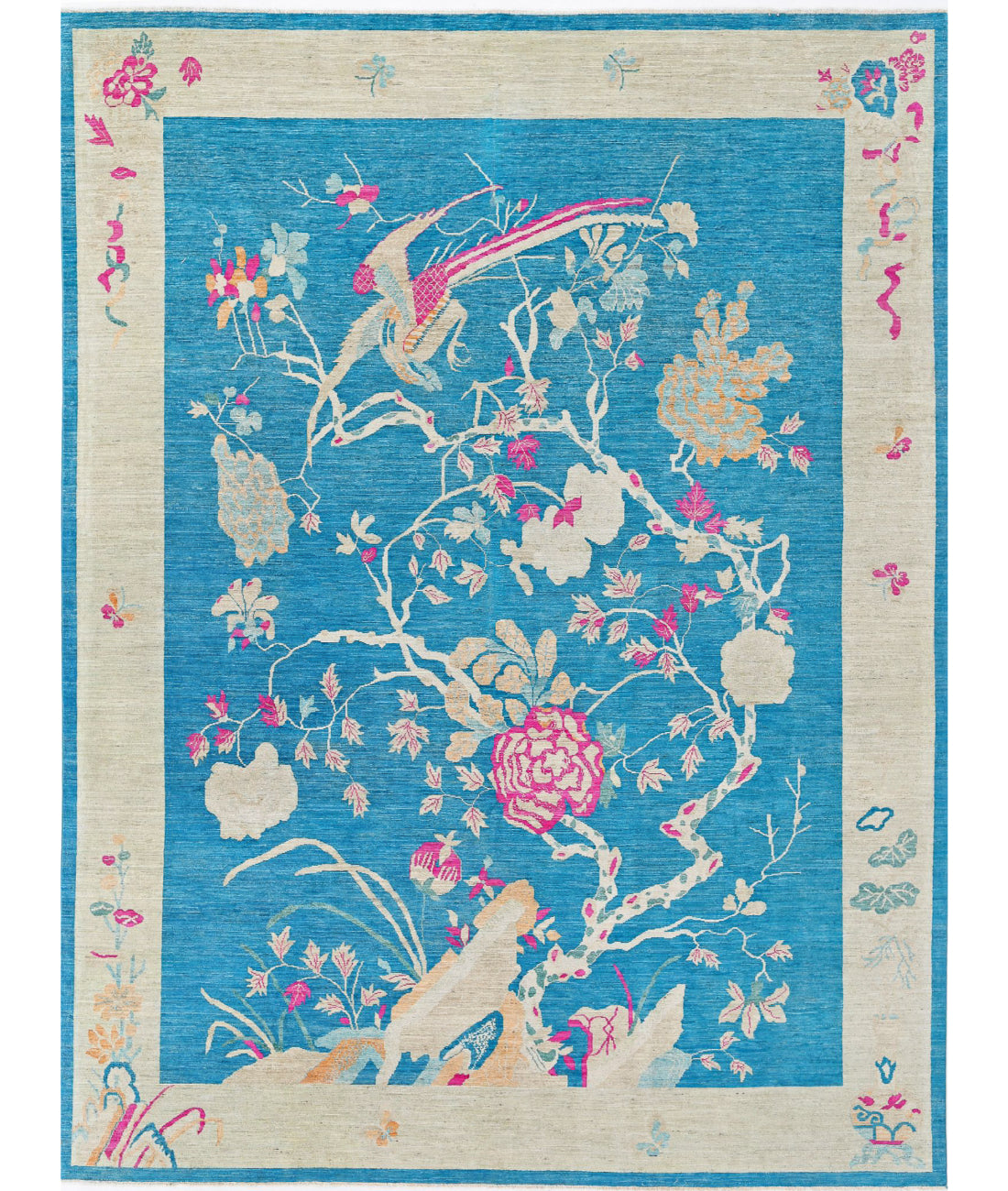 Hand Knotted Chinese Wool Rug - 10&#39;2&#39;&#39; x 13&#39;8&#39;&#39; 10&#39;2&#39;&#39; x 13&#39;8&#39;&#39; (305 X 410) / Blue / Ivory