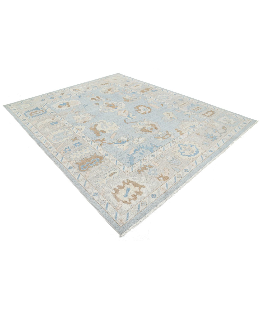 Hand Knotted Oushak Wool Rug - 8'2'' x 10'1'' 8'2'' x 10'1'' (245 X 303) / Blue / Grey