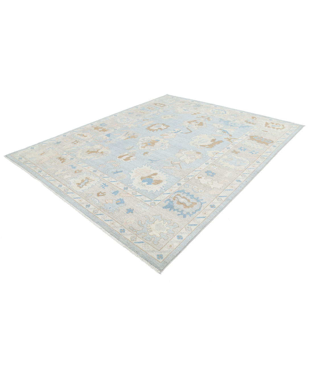 Hand Knotted Oushak Wool Rug - 8'2'' x 10'1'' 8'2'' x 10'1'' (245 X 303) / Blue / Grey
