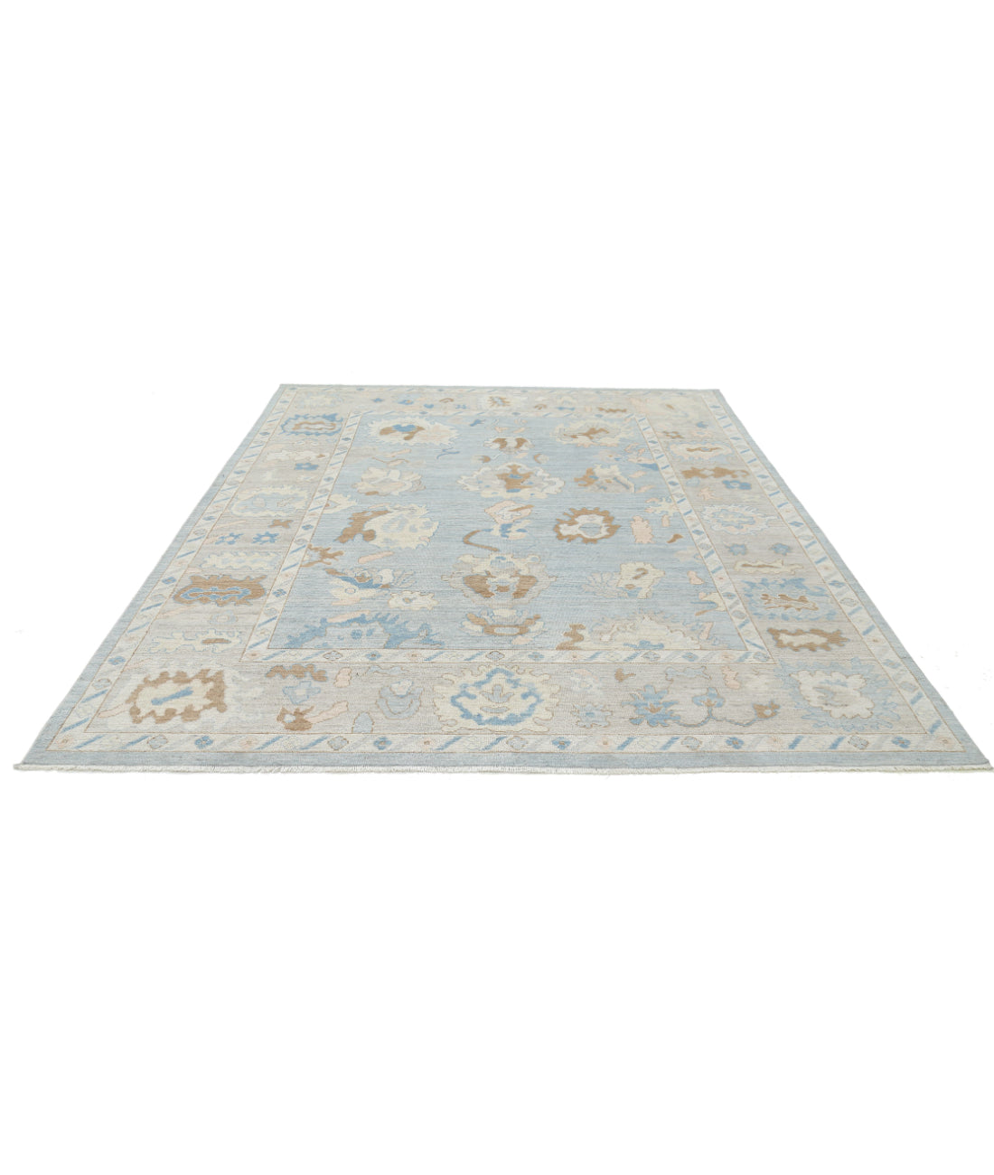 Hand Knotted Oushak Wool Rug - 8'2'' x 10'1'' 8'2'' x 10'1'' (245 X 303) / Blue / Grey