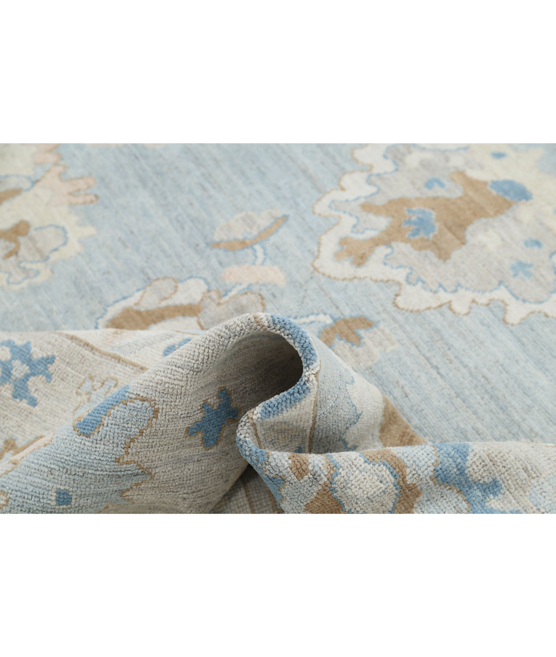 Hand Knotted Oushak Wool Rug - 8'2'' x 10'1'' 8'2'' x 10'1'' (245 X 303) / Blue / Grey