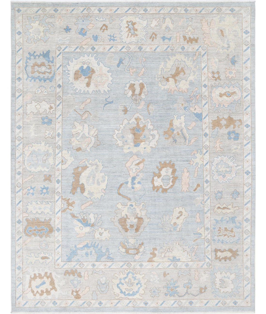 Hand Knotted Oushak Wool Rug - 8'2'' x 10'1''