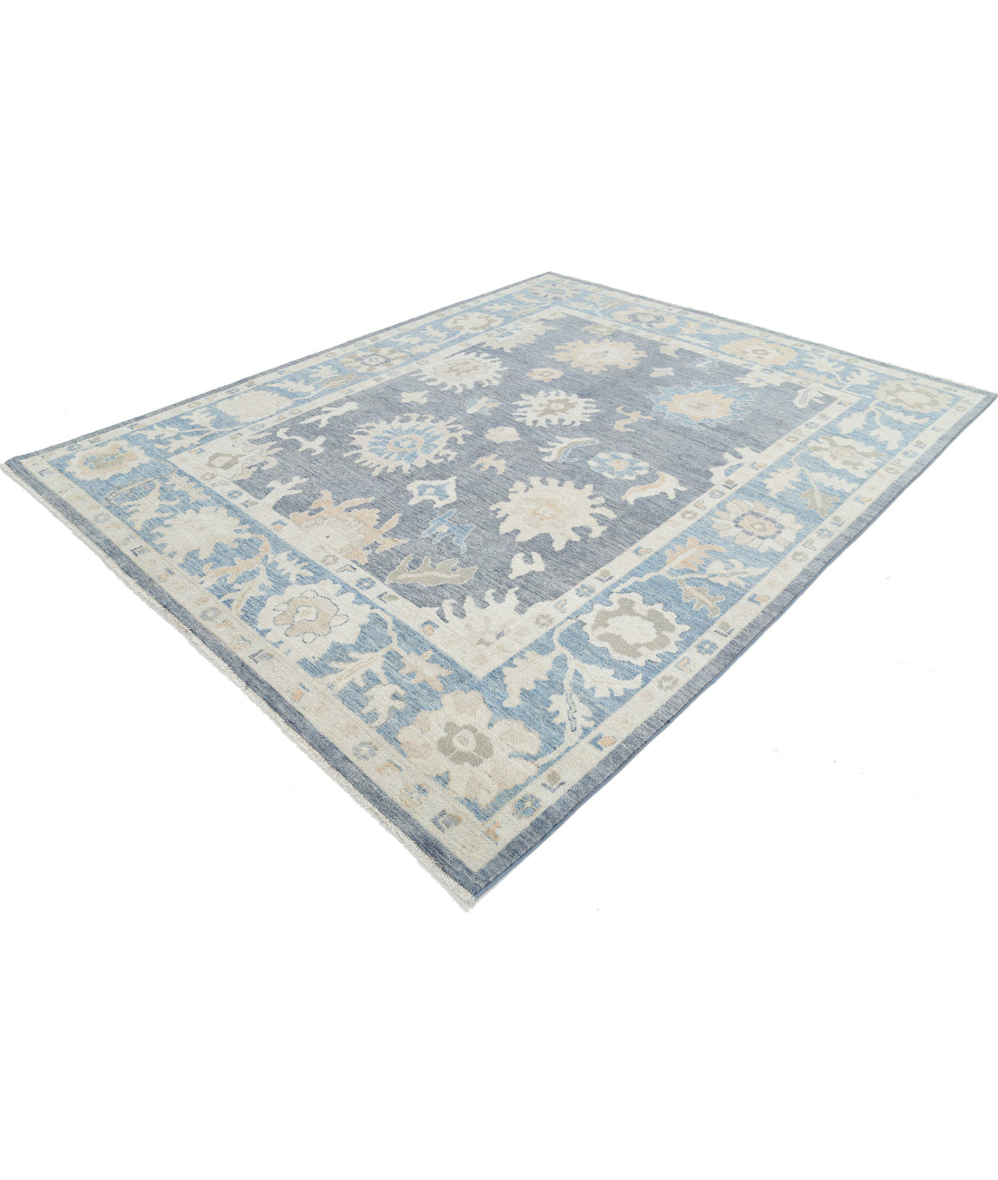 Hand Knotted Oushak Wool Rug - 8'0'' x 9'10'' 8'0'' x 9'10'' (240 X 295) / Grey / Blue