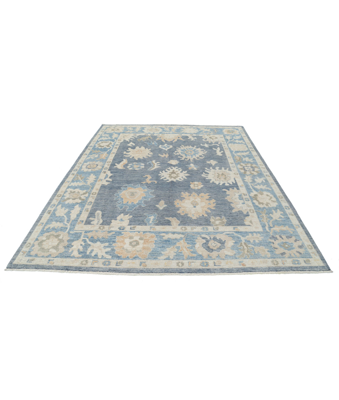 Hand Knotted Oushak Wool Rug - 8'0'' x 9'10'' 8'0'' x 9'10'' (240 X 295) / Grey / Blue