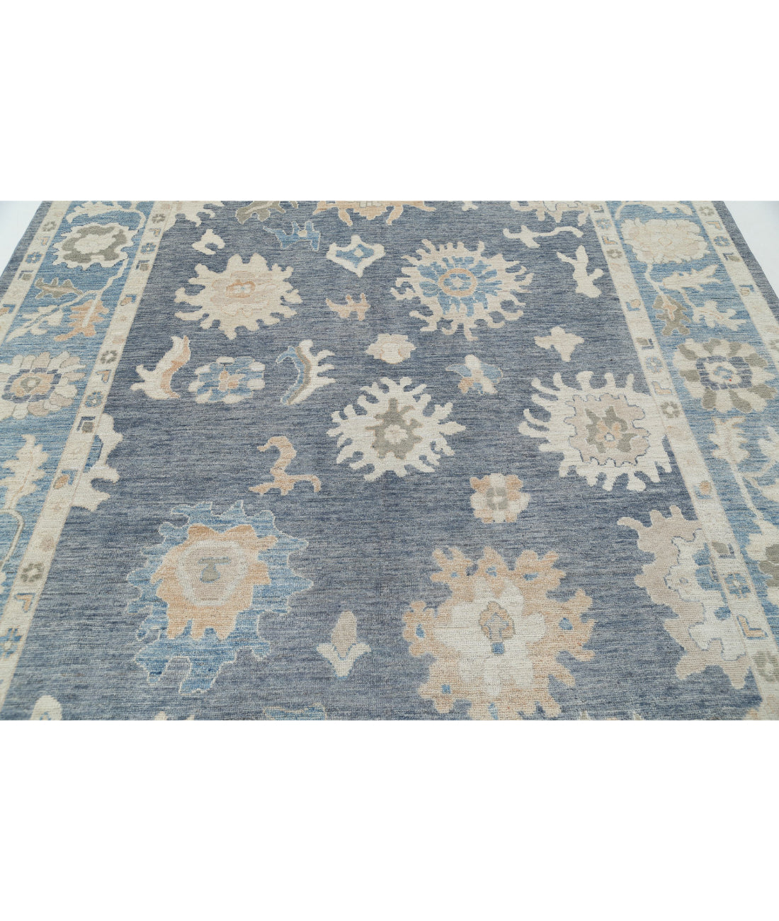 Hand Knotted Oushak Wool Rug - 8'0'' x 9'10'' 8'0'' x 9'10'' (240 X 295) / Grey / Blue
