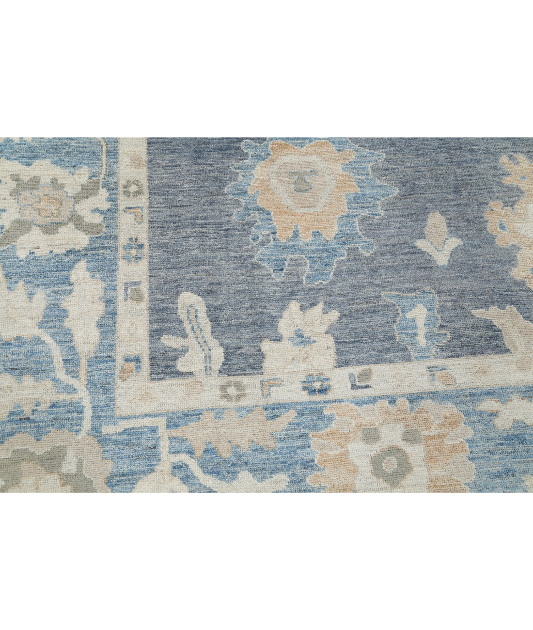 Hand Knotted Oushak Wool Rug - 8'0'' x 9'10'' 8'0'' x 9'10'' (240 X 295) / Grey / Blue