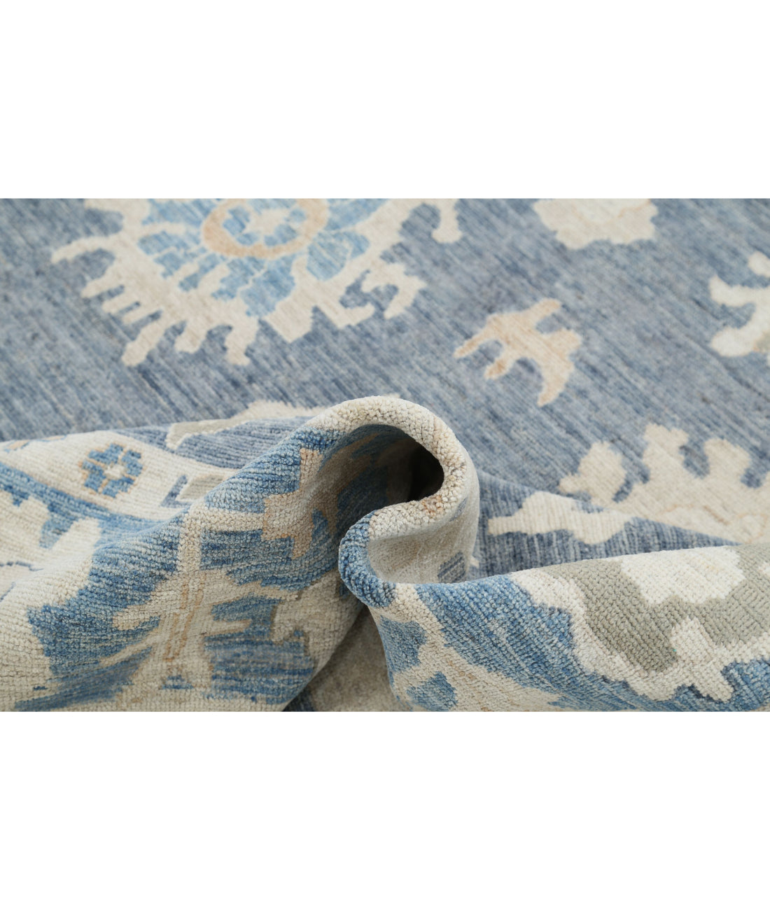 Hand Knotted Oushak Wool Rug - 8'0'' x 9'10'' 8'0'' x 9'10'' (240 X 295) / Grey / Blue