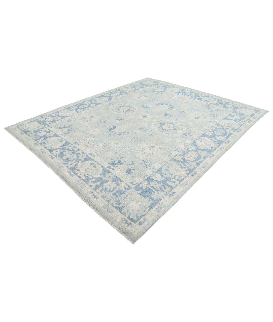 Hand Knotted Oushak Wool Rug - 8'2'' x 9'10'' 8'2'' x 9'10'' (245 X 295) / Green / Blue