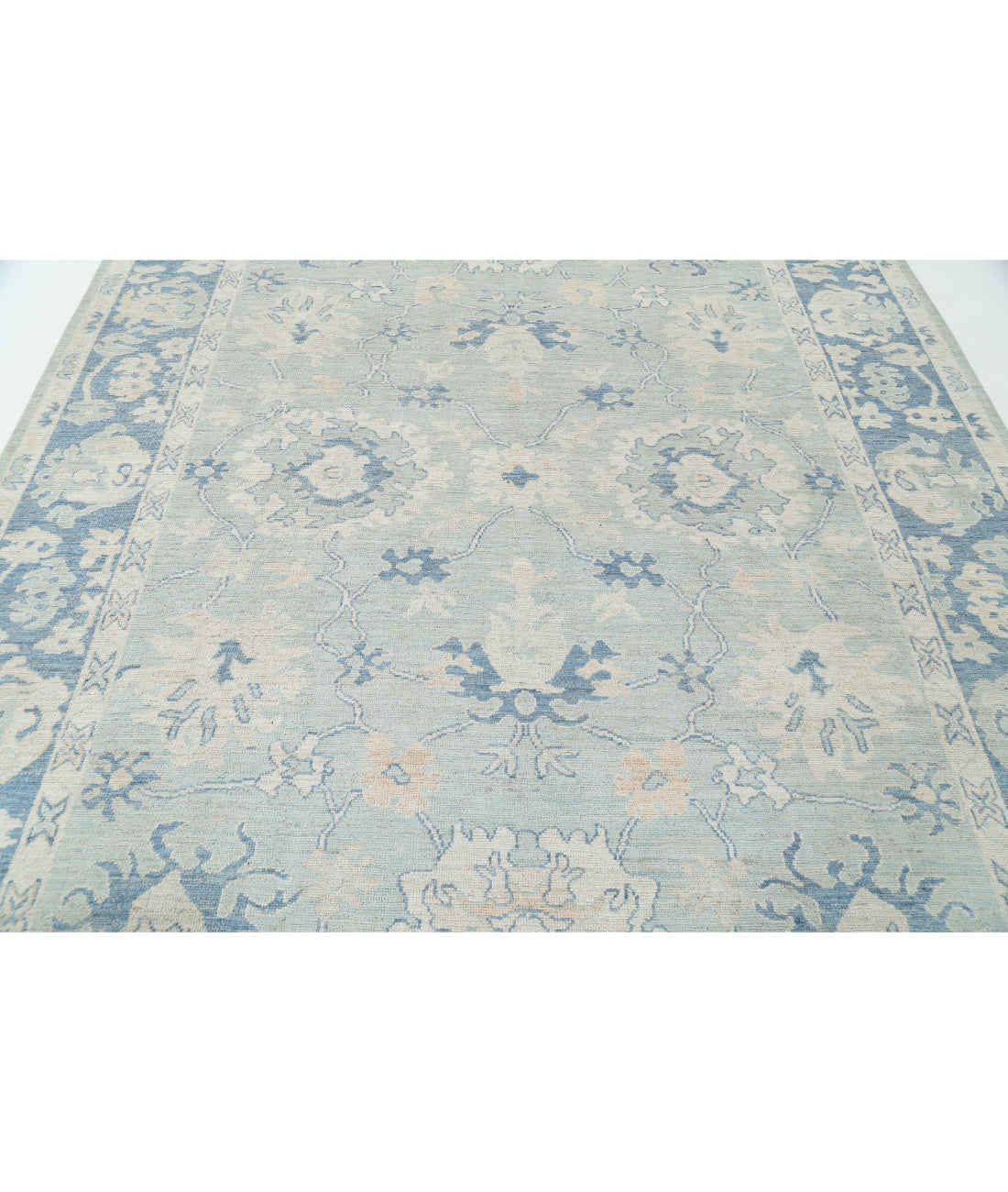 Hand Knotted Oushak Wool Rug - 8'2'' x 9'10'' 8'2'' x 9'10'' (245 X 295) / Green / Blue