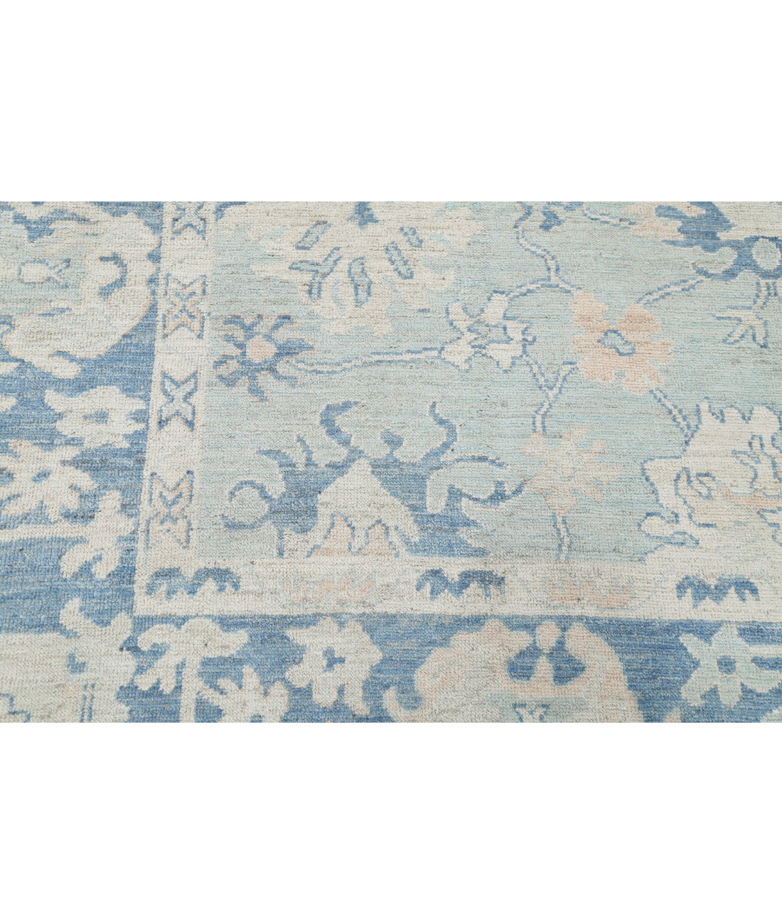 Hand Knotted Oushak Wool Rug - 8'2'' x 9'10'' 8'2'' x 9'10'' (245 X 295) / Green / Blue