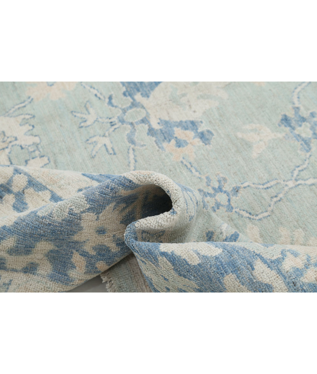 Hand Knotted Oushak Wool Rug - 8'2'' x 9'10'' 8'2'' x 9'10'' (245 X 295) / Green / Blue