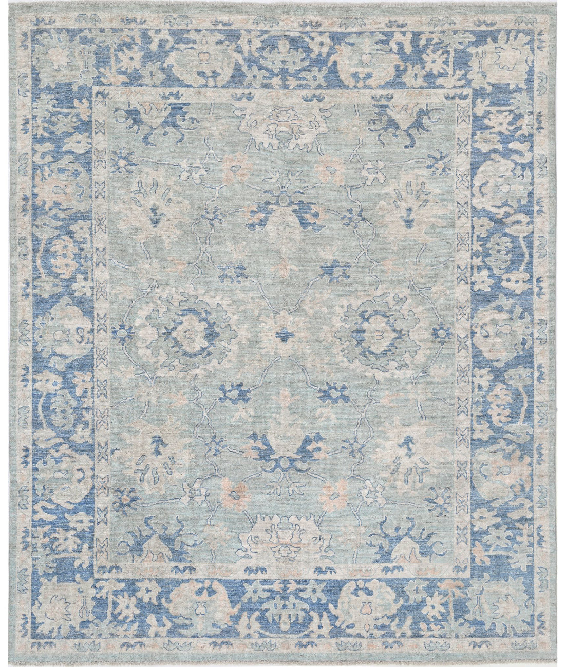 Hand Knotted Oushak Wool Rug - 8'2'' x 9'10''
