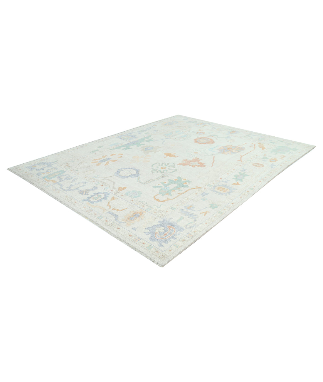 Hand Knotted Oushak Wool Rug - 9'0'' x 11'11'' 9'0'' x 11'11'' (270 X 358) / Silver / Ivory