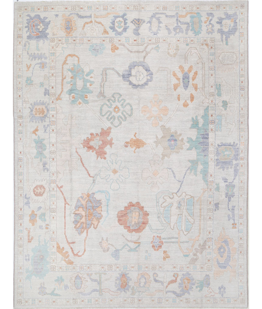 Hand Knotted Oushak Wool Rug - 9'0'' x 11'11''