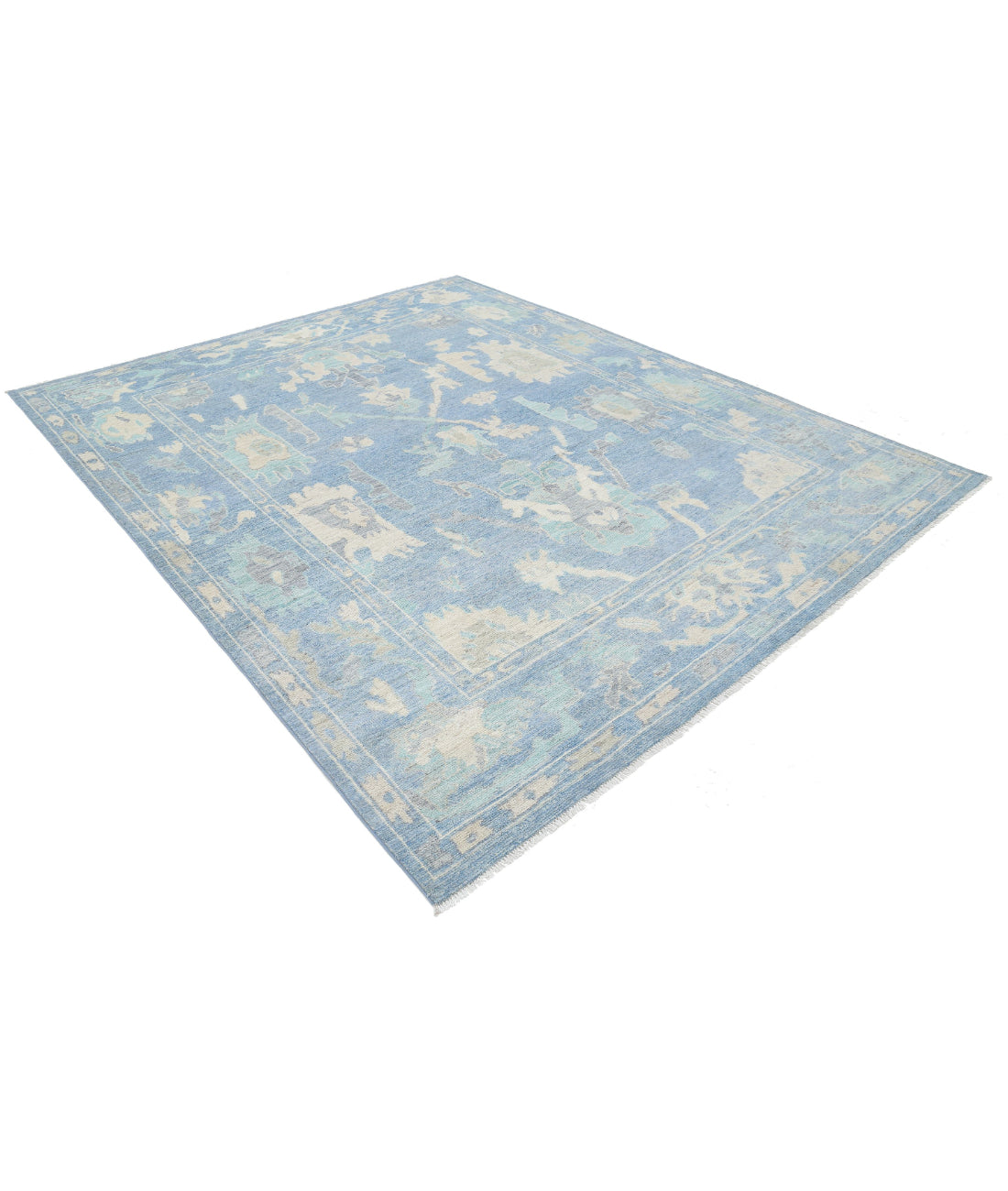 Hand Knotted Oushak Wool Rug - 8'0'' x 10'0'' 8'0'' x 10'0'' (240 X 300) / Blue / Ivory