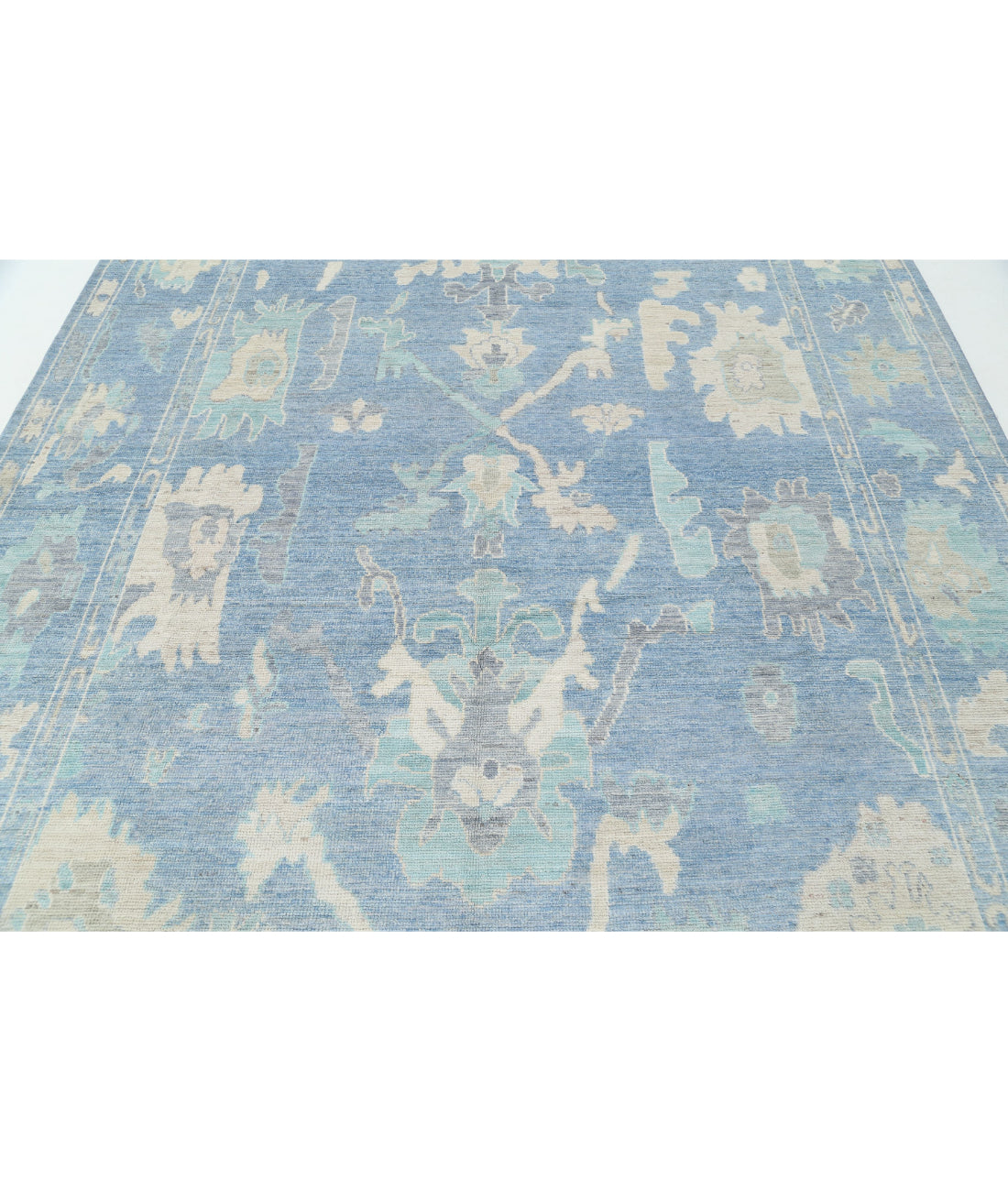 Hand Knotted Oushak Wool Rug - 8'0'' x 10'0'' 8'0'' x 10'0'' (240 X 300) / Blue / Ivory