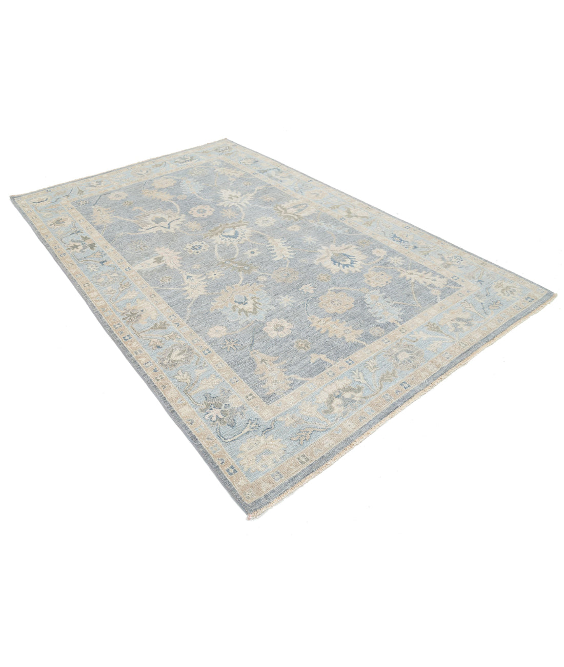 Hand Knotted Oushak Wool Rug - 5'10'' x 9'0'' 5'10'' x 9'0'' (175 X 270) / Grey / Blue