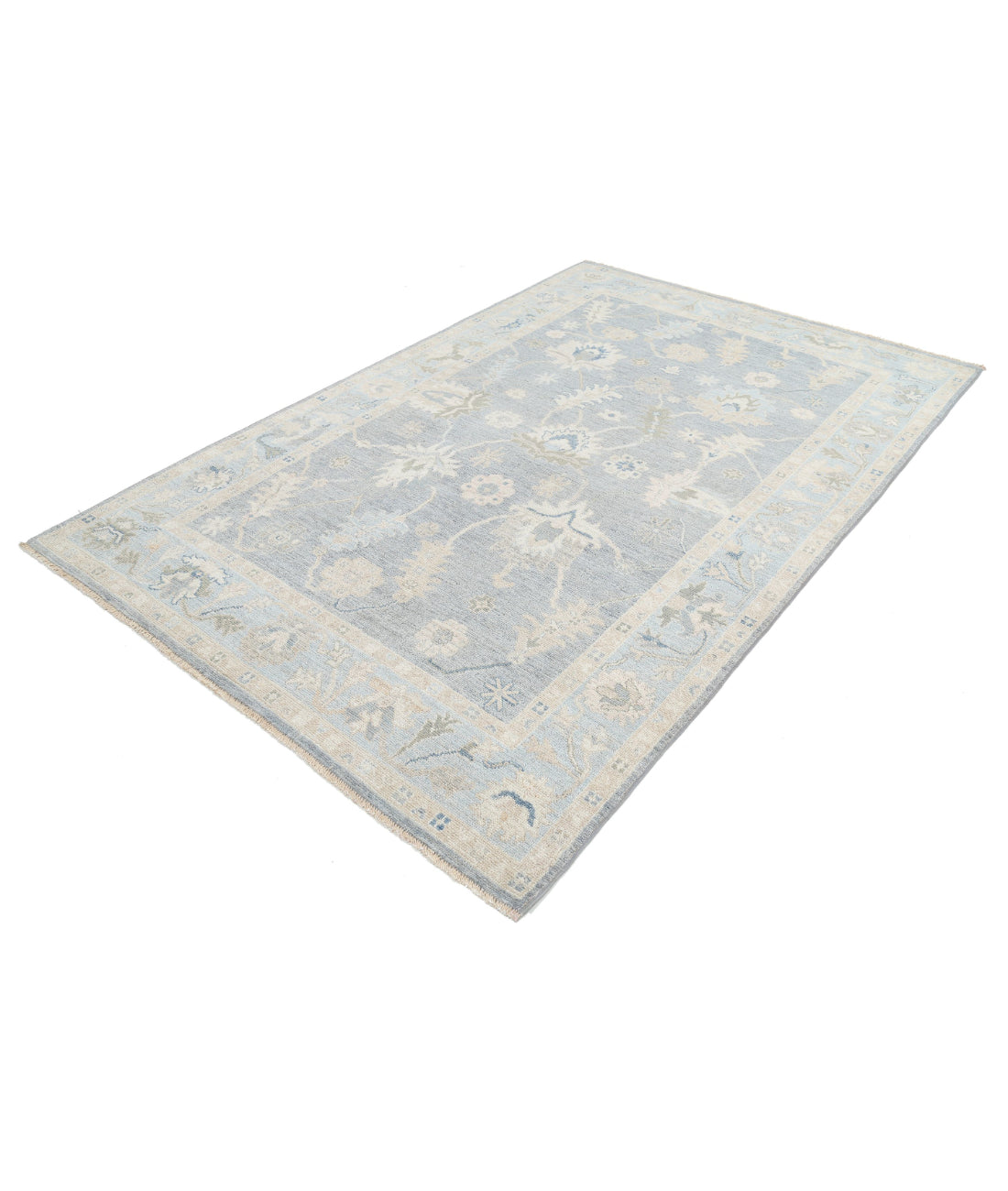 Hand Knotted Oushak Wool Rug - 5'10'' x 9'0'' 5'10'' x 9'0'' (175 X 270) / Grey / Blue