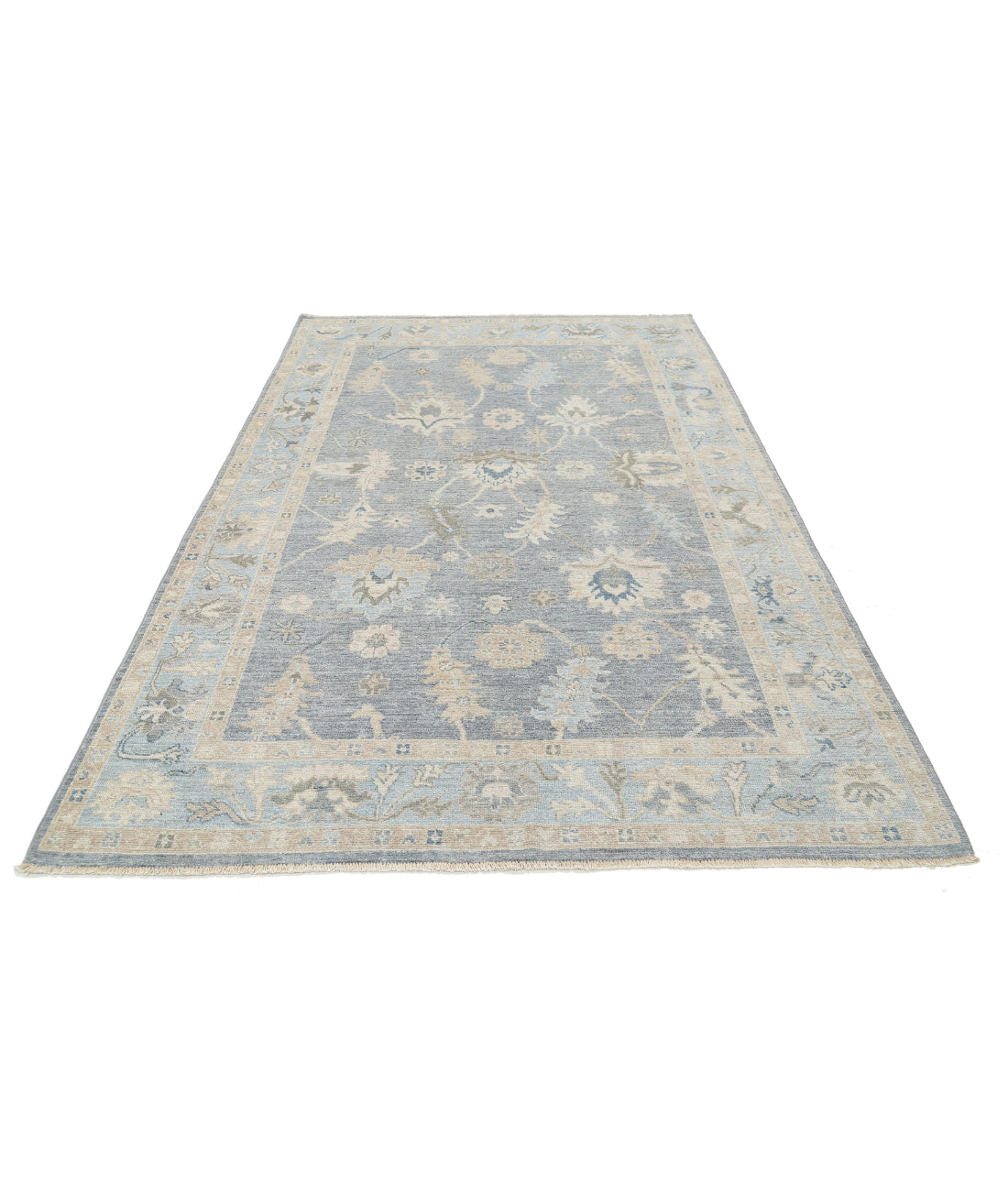 Hand Knotted Oushak Wool Rug - 5'10'' x 9'0'' 5'10'' x 9'0'' (175 X 270) / Grey / Blue