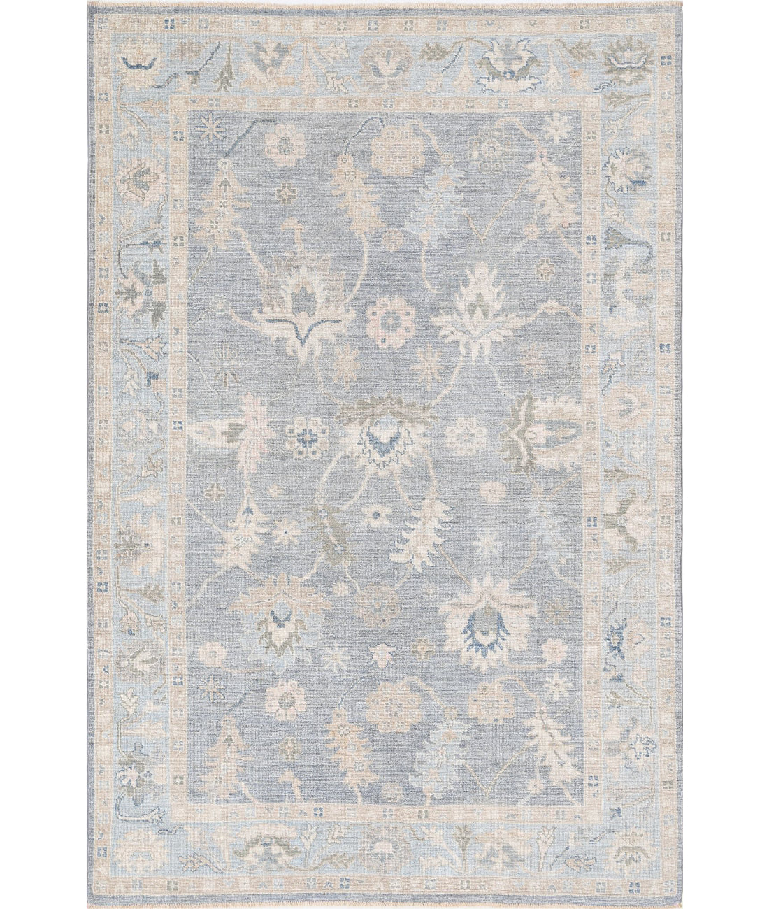 Hand Knotted Oushak Wool Rug - 5&#39;10&#39;&#39; x 9&#39;0&#39;&#39; 5&#39;10&#39;&#39; x 9&#39;0&#39;&#39; (175 X 270) / Grey / Blue