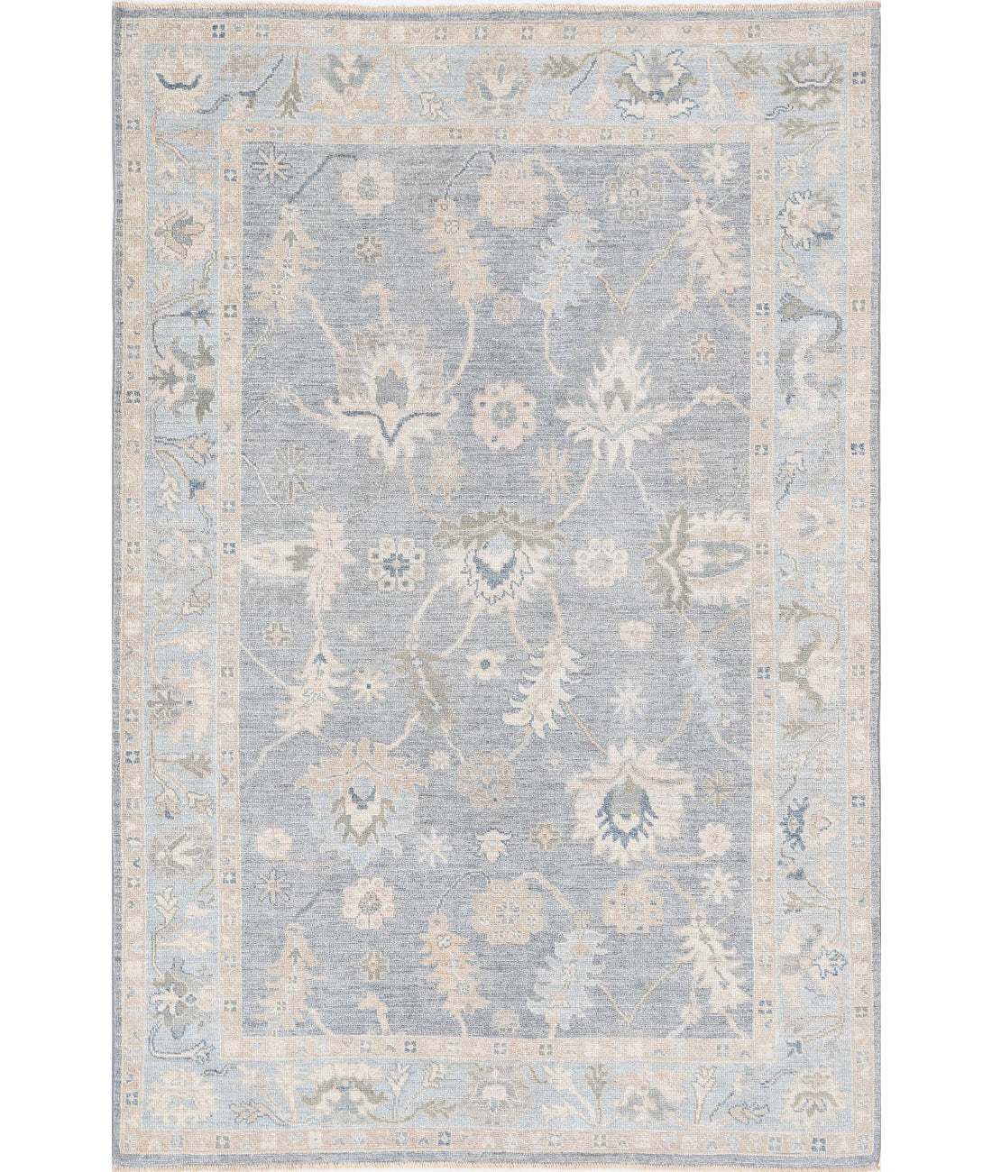 Hand Knotted Oushak Wool Rug - 5'10'' x 9'0''