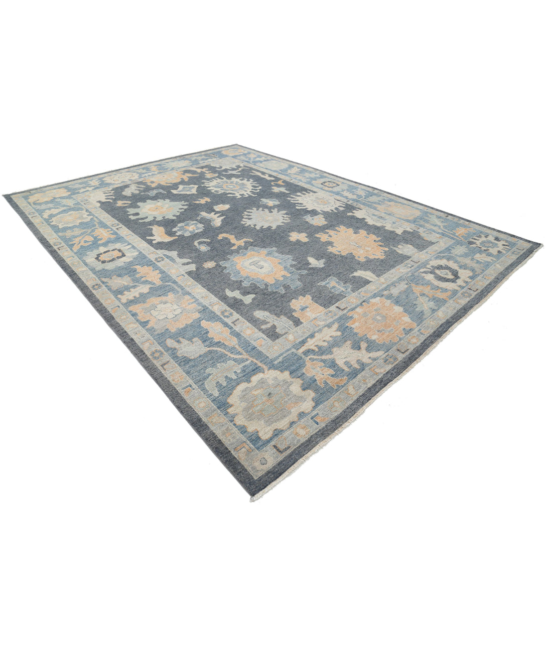 Hand Knotted Oushak Wool Rug - 10'2'' x 13'8'' 10'2'' x 13'8'' (305 X 410) / Grey / Blue