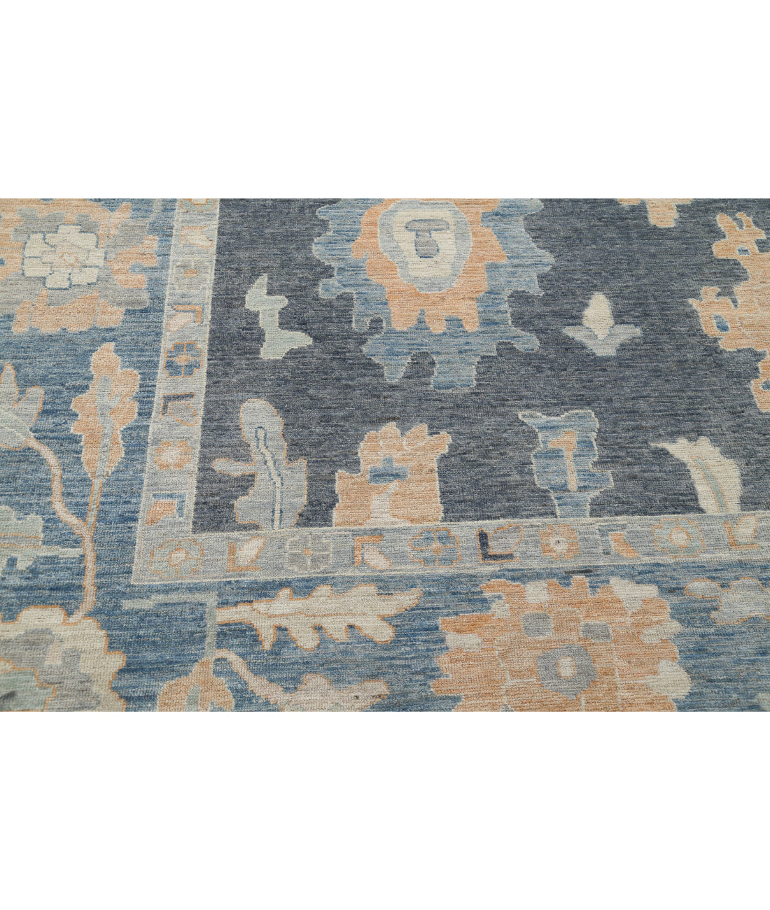 Hand Knotted Oushak Wool Rug - 10'2'' x 13'8'' 10'2'' x 13'8'' (305 X 410) / Grey / Blue