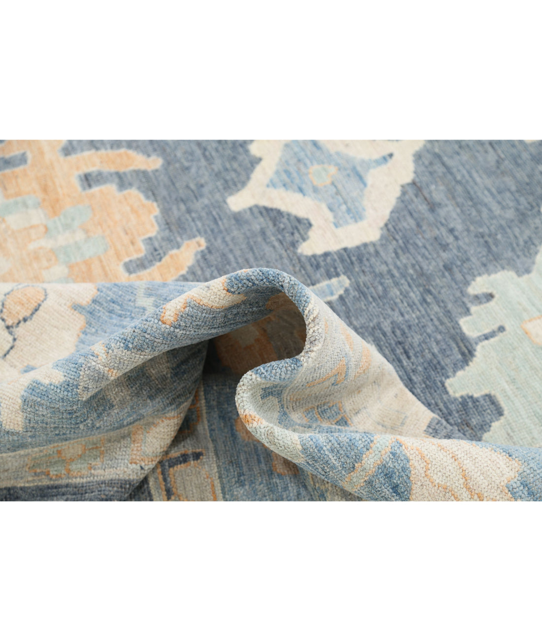 Hand Knotted Oushak Wool Rug - 10'2'' x 13'8'' 10'2'' x 13'8'' (305 X 410) / Grey / Blue