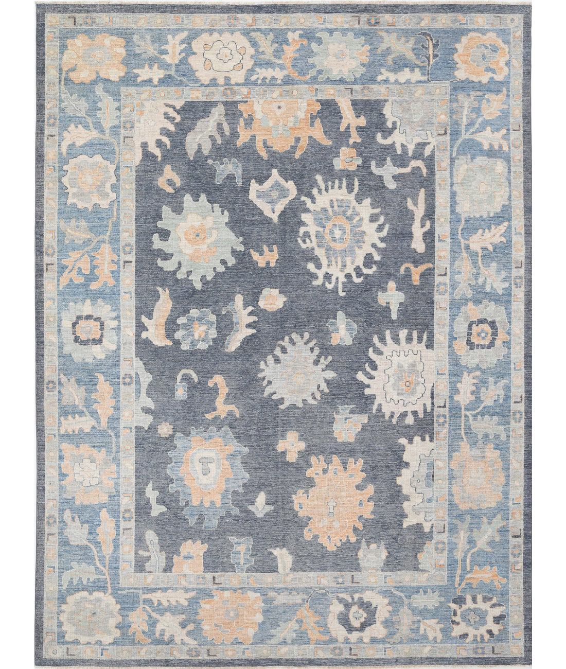 Hand Knotted Oushak Wool Rug - 10'2'' x 13'8'' 10'2'' x 13'8'' (305 X 410) / Grey / Blue