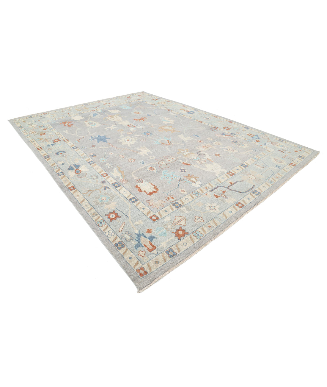 Hand Knotted Oushak Wool Rug - 10'0'' x 13'6'' 10'0'' x 13'6'' (300 X 405) / Grey / Blue