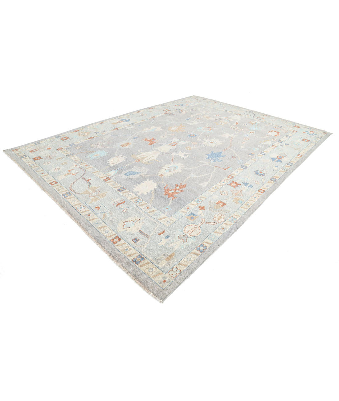 Hand Knotted Oushak Wool Rug - 10'0'' x 13'6'' 10'0'' x 13'6'' (300 X 405) / Grey / Blue