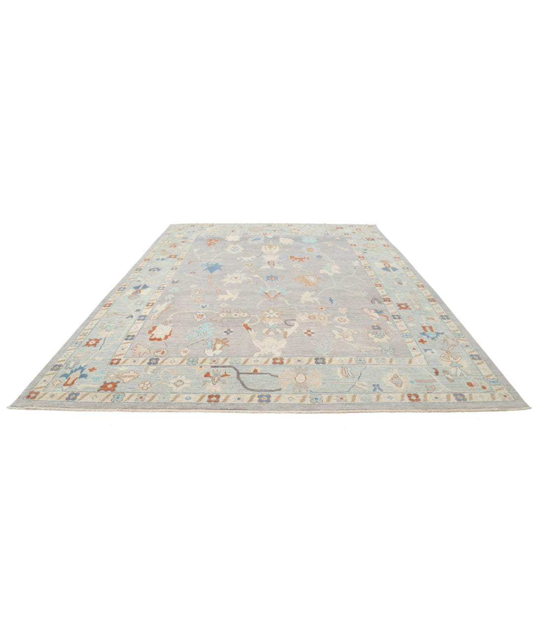 Hand Knotted Oushak Wool Rug - 10'0'' x 13'6'' 10'0'' x 13'6'' (300 X 405) / Grey / Blue