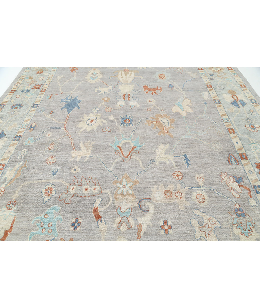 Hand Knotted Oushak Wool Rug - 10'0'' x 13'6'' 10'0'' x 13'6'' (300 X 405) / Grey / Blue