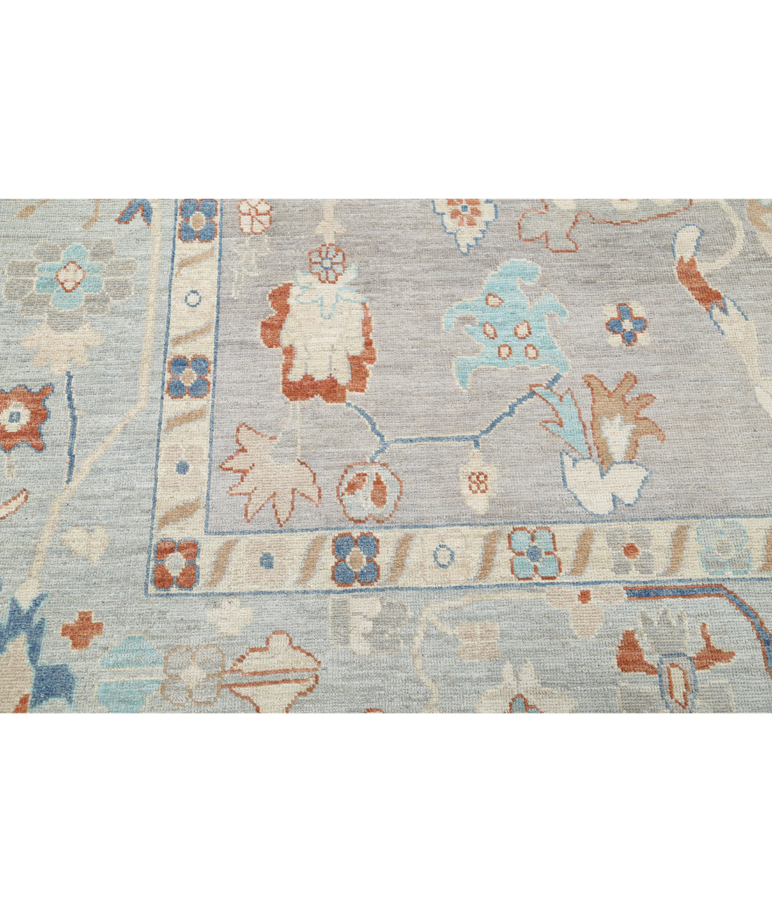 Hand Knotted Oushak Wool Rug - 10'0'' x 13'6'' 10'0'' x 13'6'' (300 X 405) / Grey / Blue