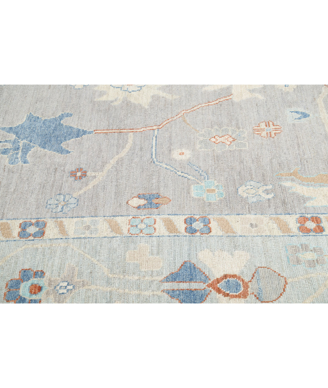Hand Knotted Oushak Wool Rug - 10'0'' x 13'6'' 10'0'' x 13'6'' (300 X 405) / Grey / Blue