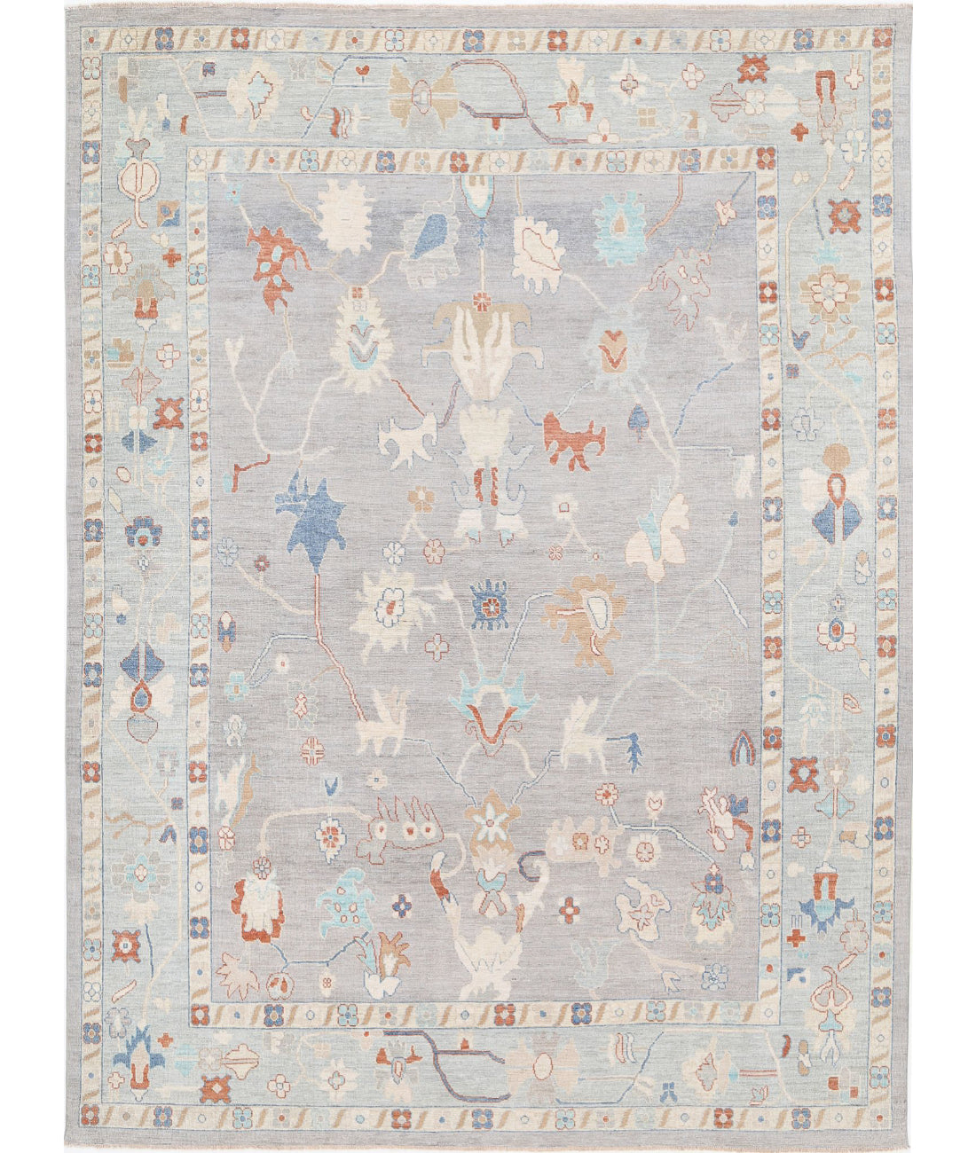 Hand Knotted Oushak Wool Rug - 10'0'' x 13'6''
