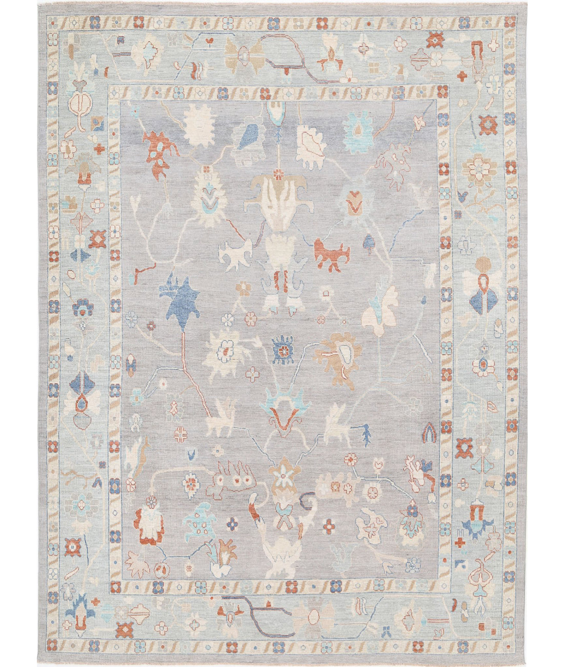 Hand Knotted Oushak Wool Rug - 10'0'' x 13'6'' 10'0'' x 13'6'' (300 X 405) / Grey / Blue