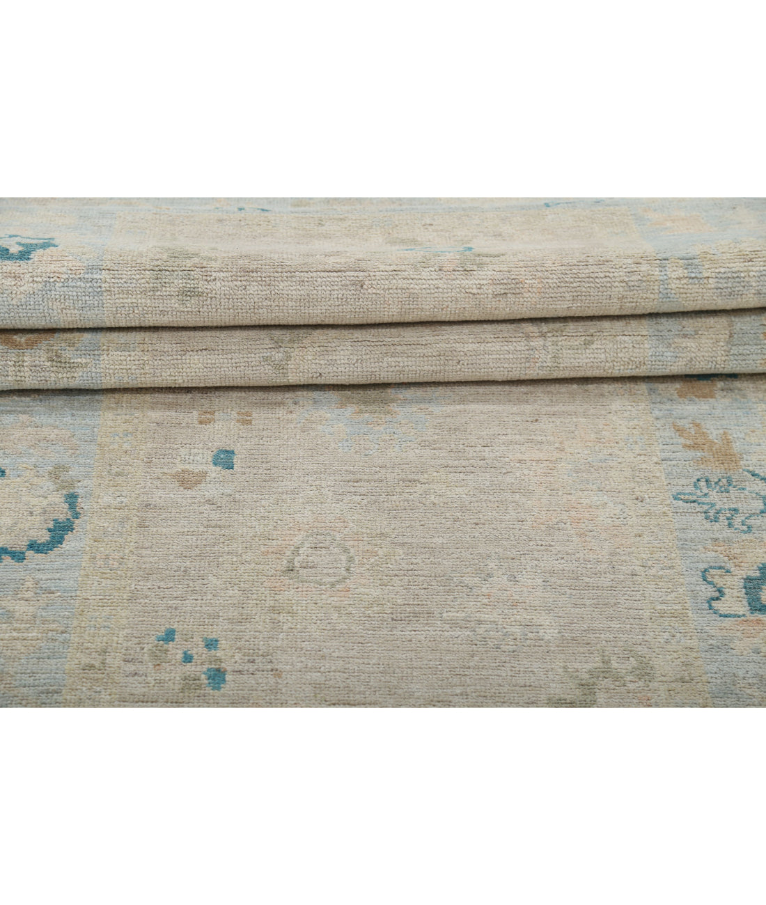 Hand Knotted Oushak Wool Rug - 3'1'' x 11'7'' 3'1'' x 11'7'' (93 X 348) / Taupe / Blue