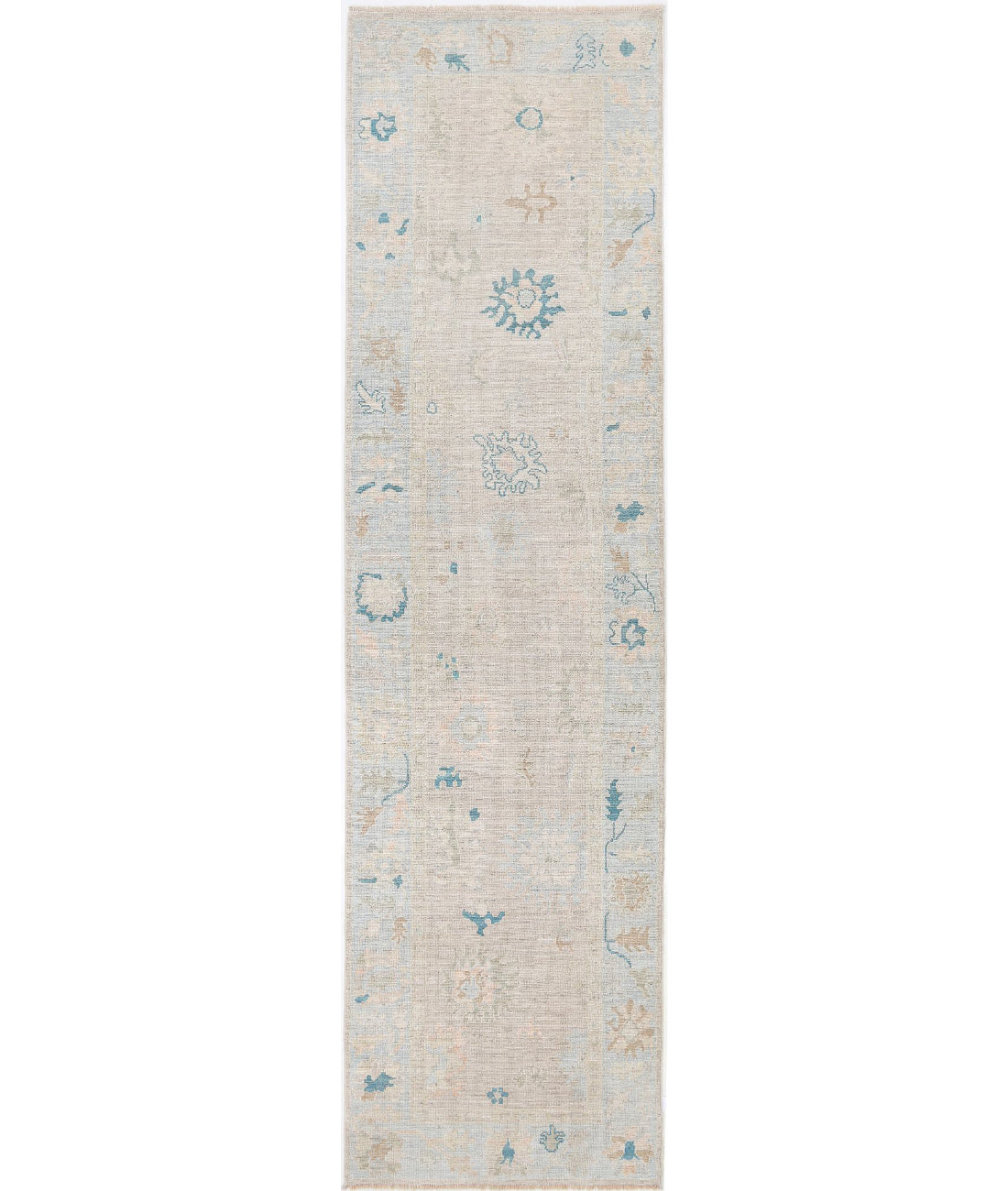Hand Knotted Oushak Wool Rug - 3&#39;1&#39;&#39; x 11&#39;7&#39;&#39;