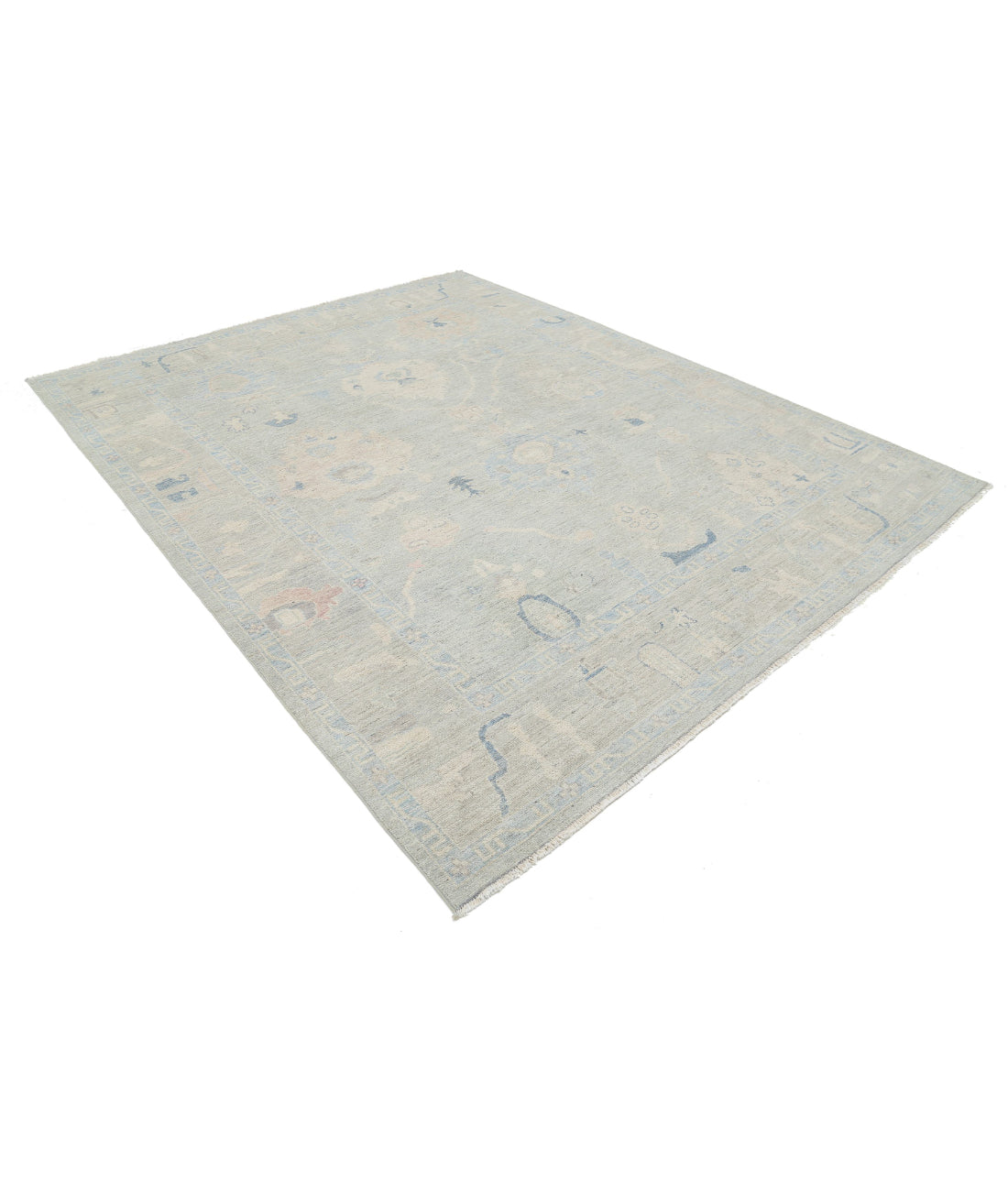 Hand Knotted Oushak Wool Rug - 7'10'' x 9'9'' 7'10'' x 9'9'' (235 X 293) / Grey / Blue