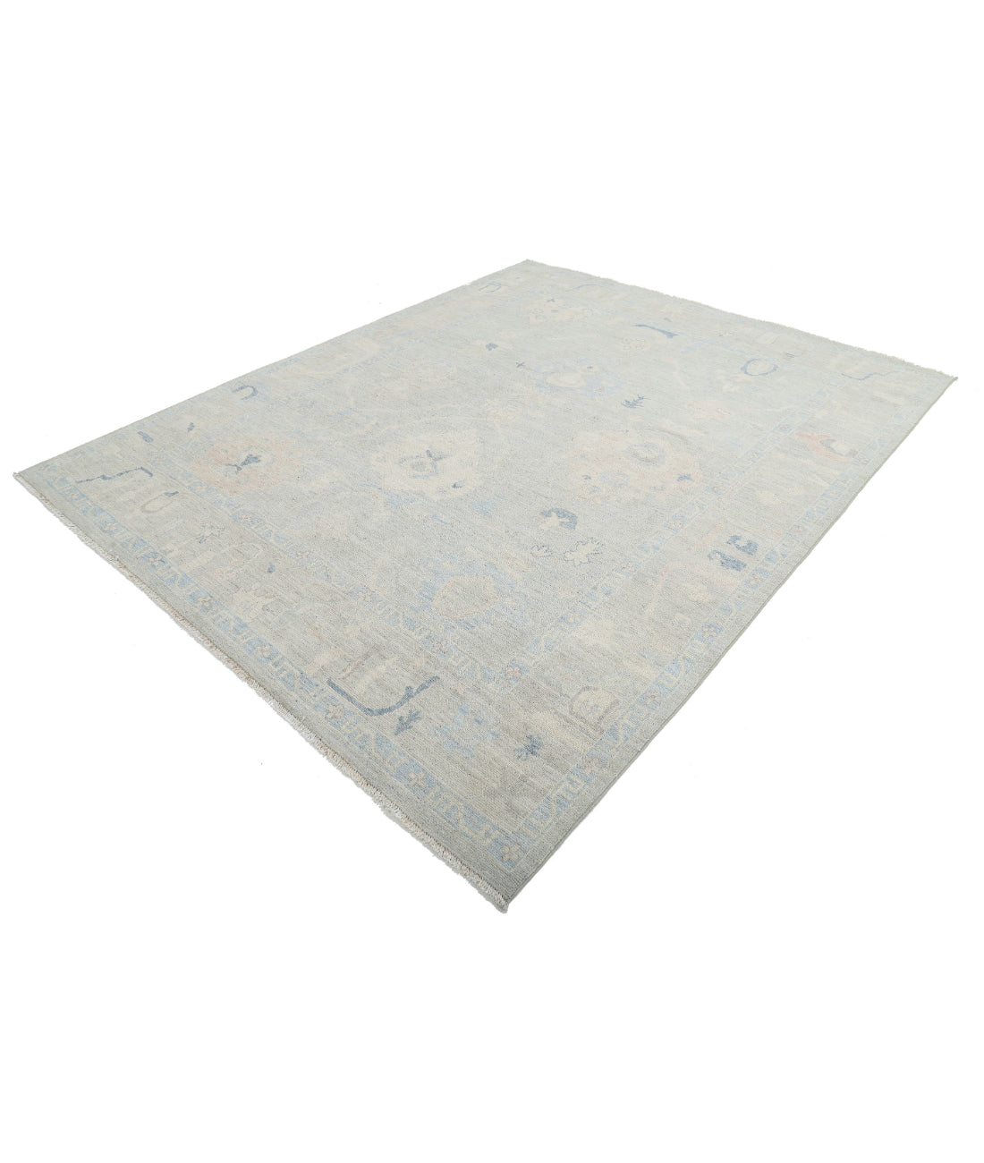 Hand Knotted Oushak Wool Rug - 7'10'' x 9'9'' 7'10'' x 9'9'' (235 X 293) / Grey / Blue