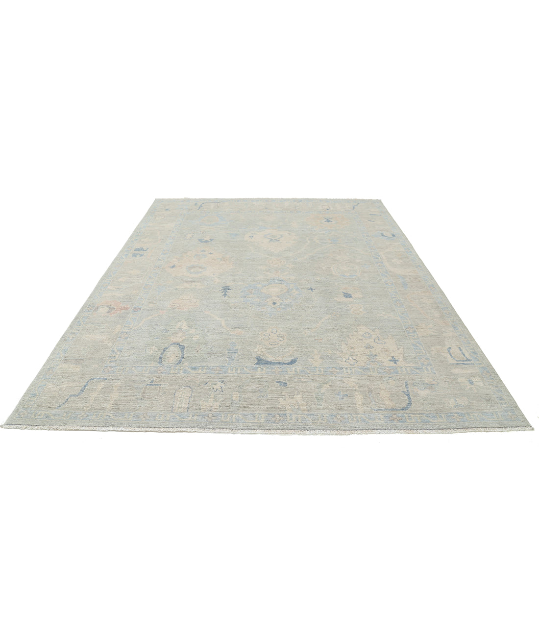 Hand Knotted Oushak Wool Rug - 7'10'' x 9'9'' 7'10'' x 9'9'' (235 X 293) / Grey / Blue