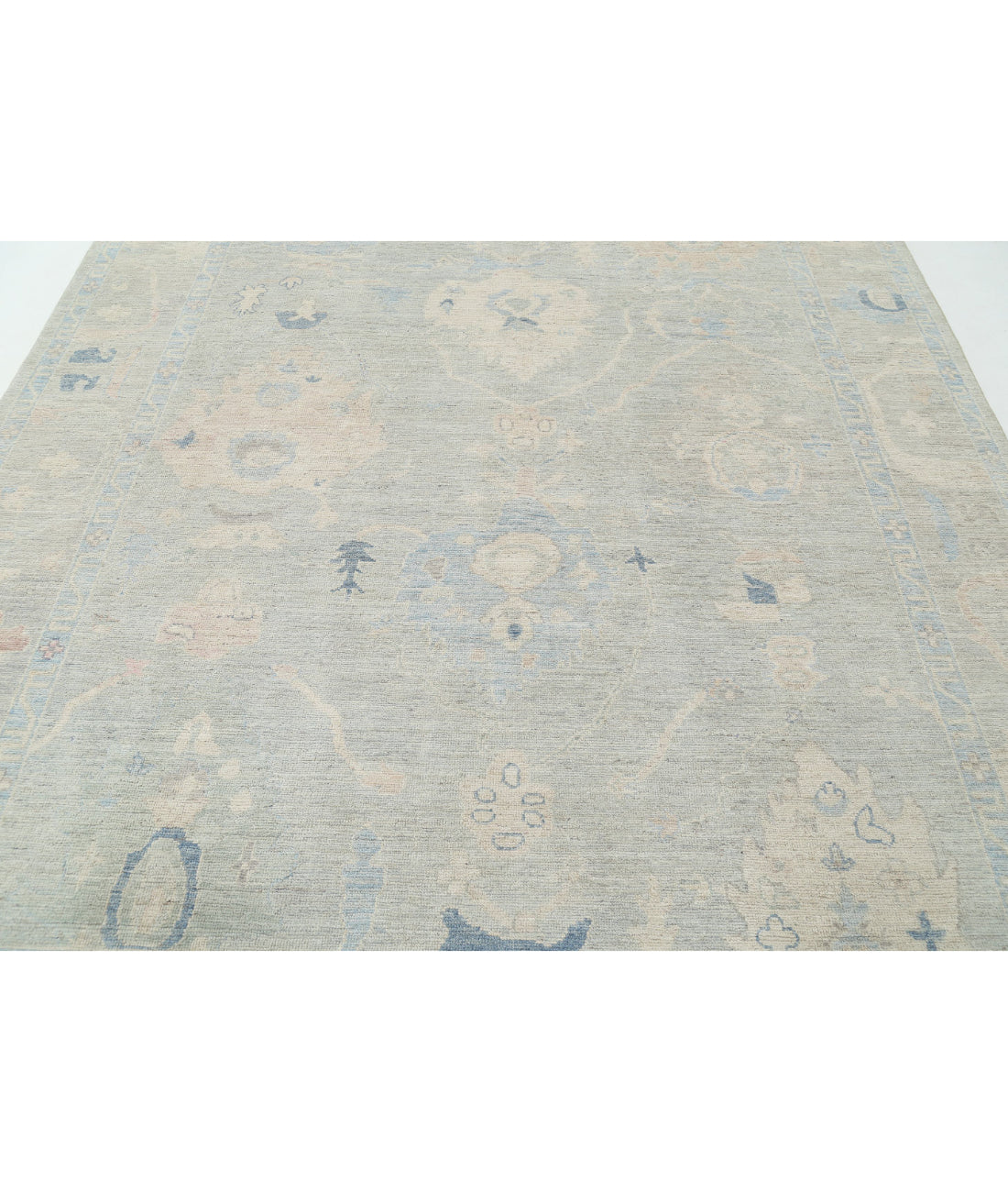 Hand Knotted Oushak Wool Rug - 7'10'' x 9'9'' 7'10'' x 9'9'' (235 X 293) / Grey / Blue