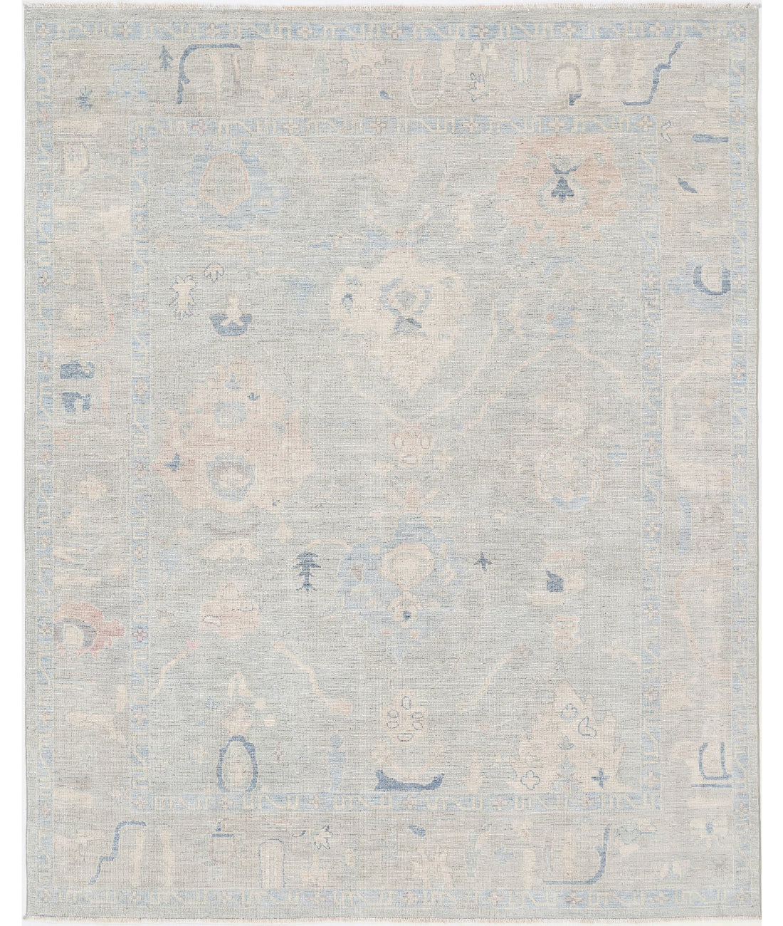 Hand Knotted Oushak Wool Rug - 7'10'' x 9'9''