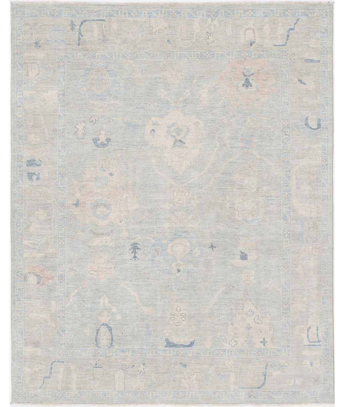 Hand Knotted Oushak Wool Rug - 7'10'' x 9'9'' 7'10'' x 9'9'' (235 X 293) / Grey / Blue