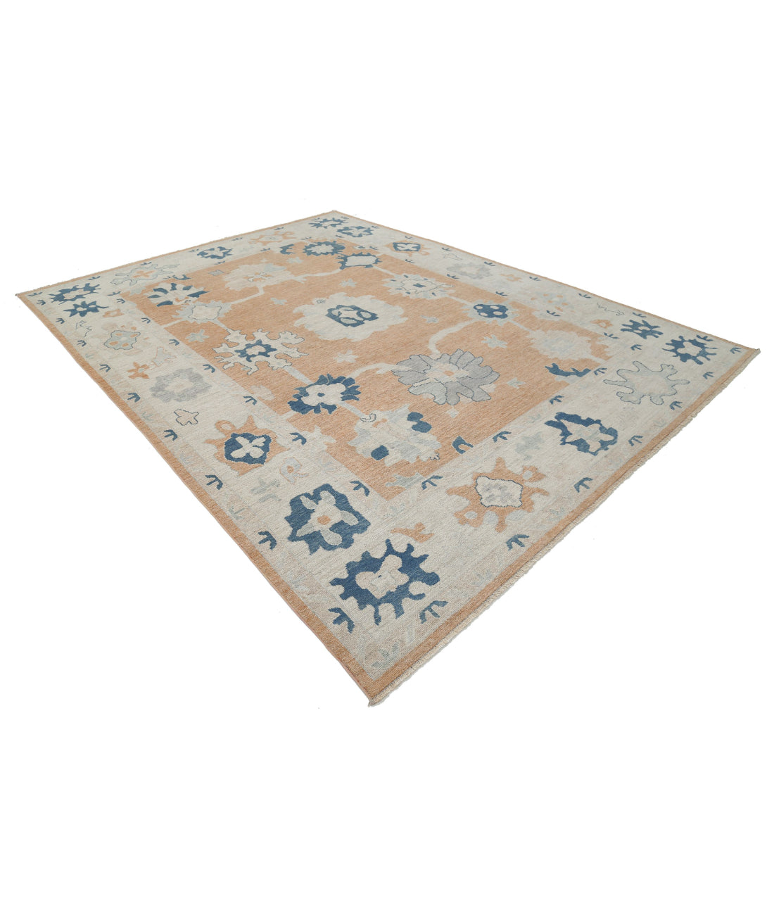 Hand Knotted Oushak Wool Rug - 9'0'' x 12'0'' 9'0'' x 12'0'' (270 X 360) / Rust / Blue
