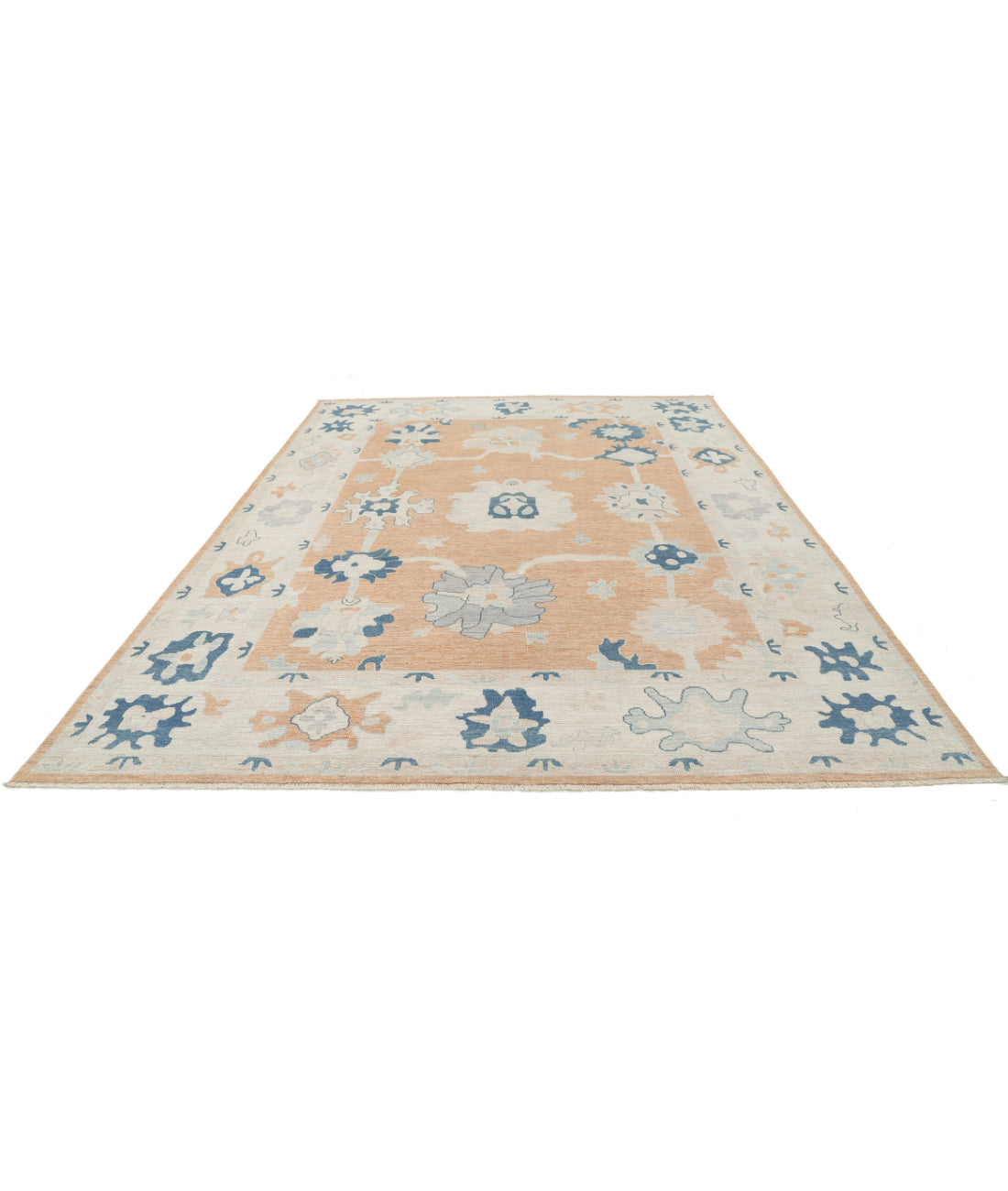 Hand Knotted Oushak Wool Rug - 9'0'' x 12'0'' 9'0'' x 12'0'' (270 X 360) / Rust / Blue